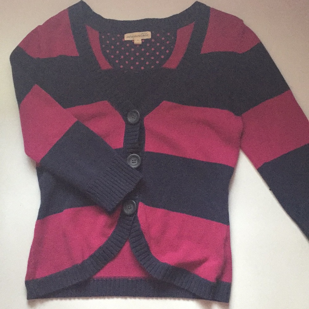 Aeropostale Striped Navy & Pink Cardigan